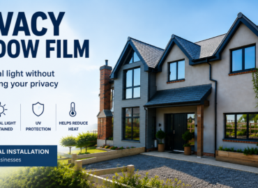 Modern home with professionally installed privacy window film allowing natural light while improving privacy.